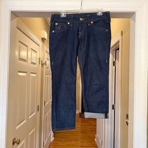 NWOT True Religion Low Rise Straight Leg Dark Wash Crop Capri Jeans Size 29